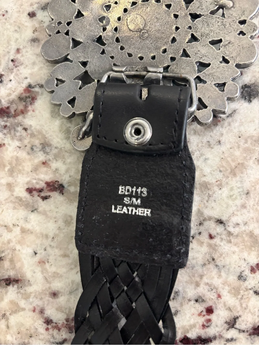 Montana Silversmith Turquoise Sunburst Belt Buckle on Black Braided Belt.